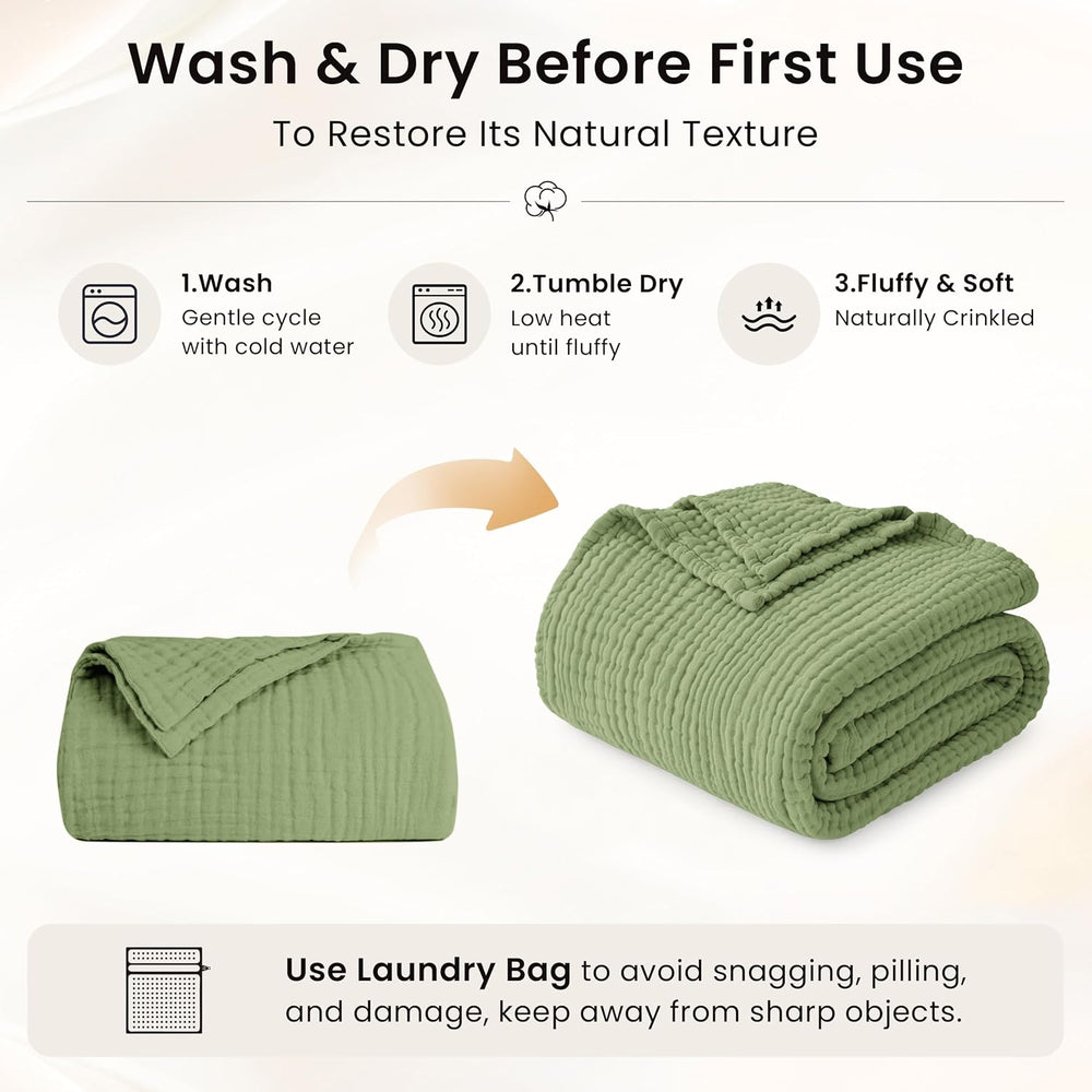 Love's cabin 100% Cotton Muslin Blanket King Size for Bed, Sage Green