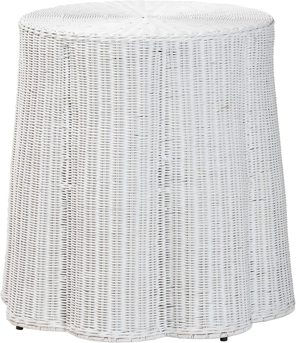 bali & pari Palm Bohemian White Scalloped Rattan End Table