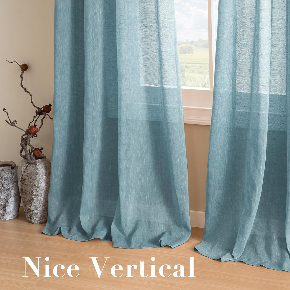Elegant Natural Linen Curtain Panels Energy Efficient Semi - Sheers Linen Cur...