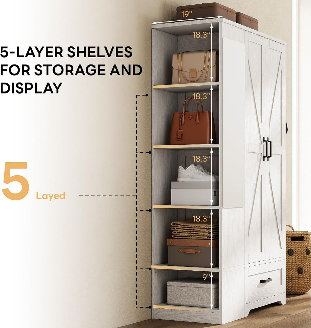 LIKIMIO Armoire Wardrobe Closet 70 Inches, Large Storage with Mirror, 2 Doors...