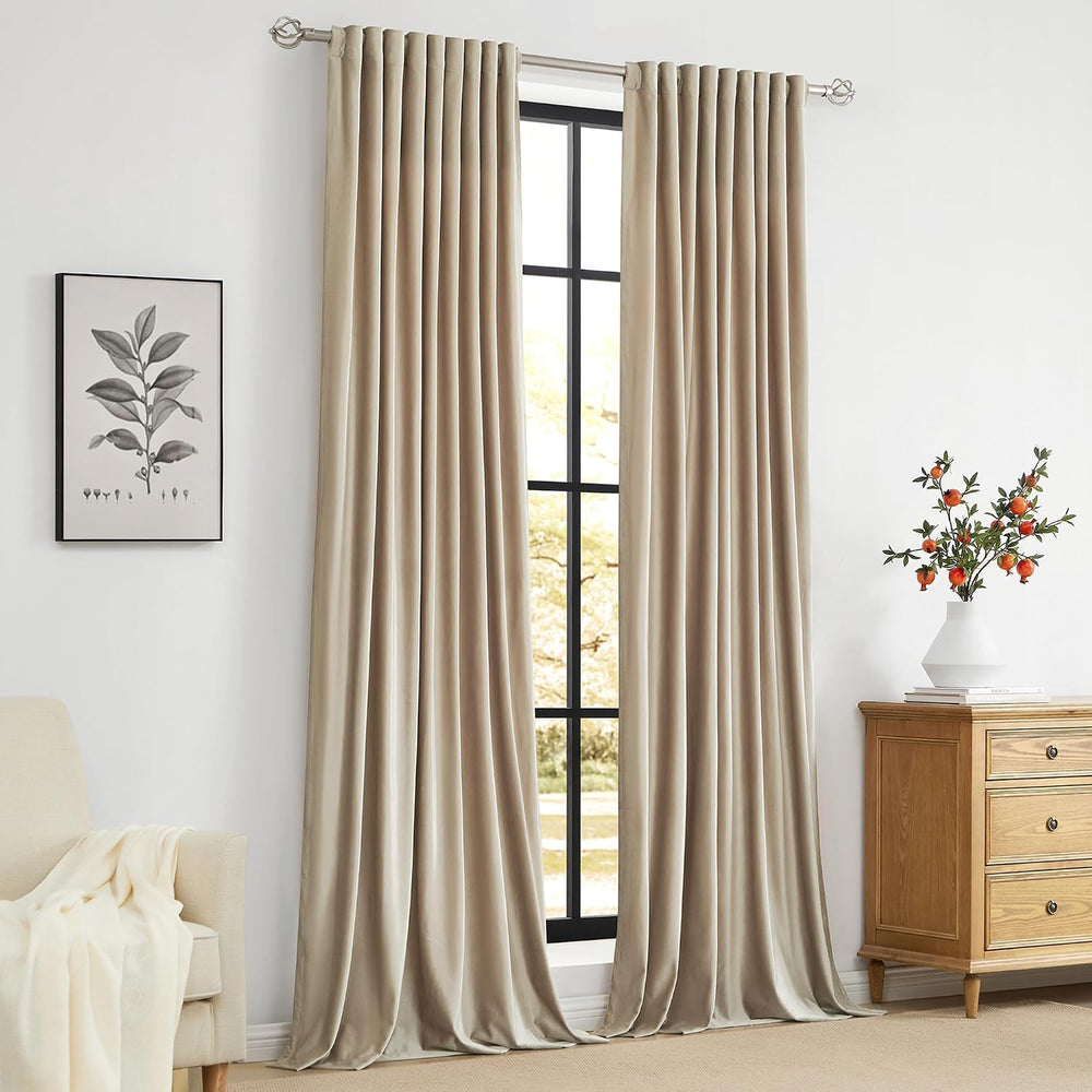 PRIMROSE Champagne Polyester Velvet Curtains 108 inch Long for Living Room,Se...