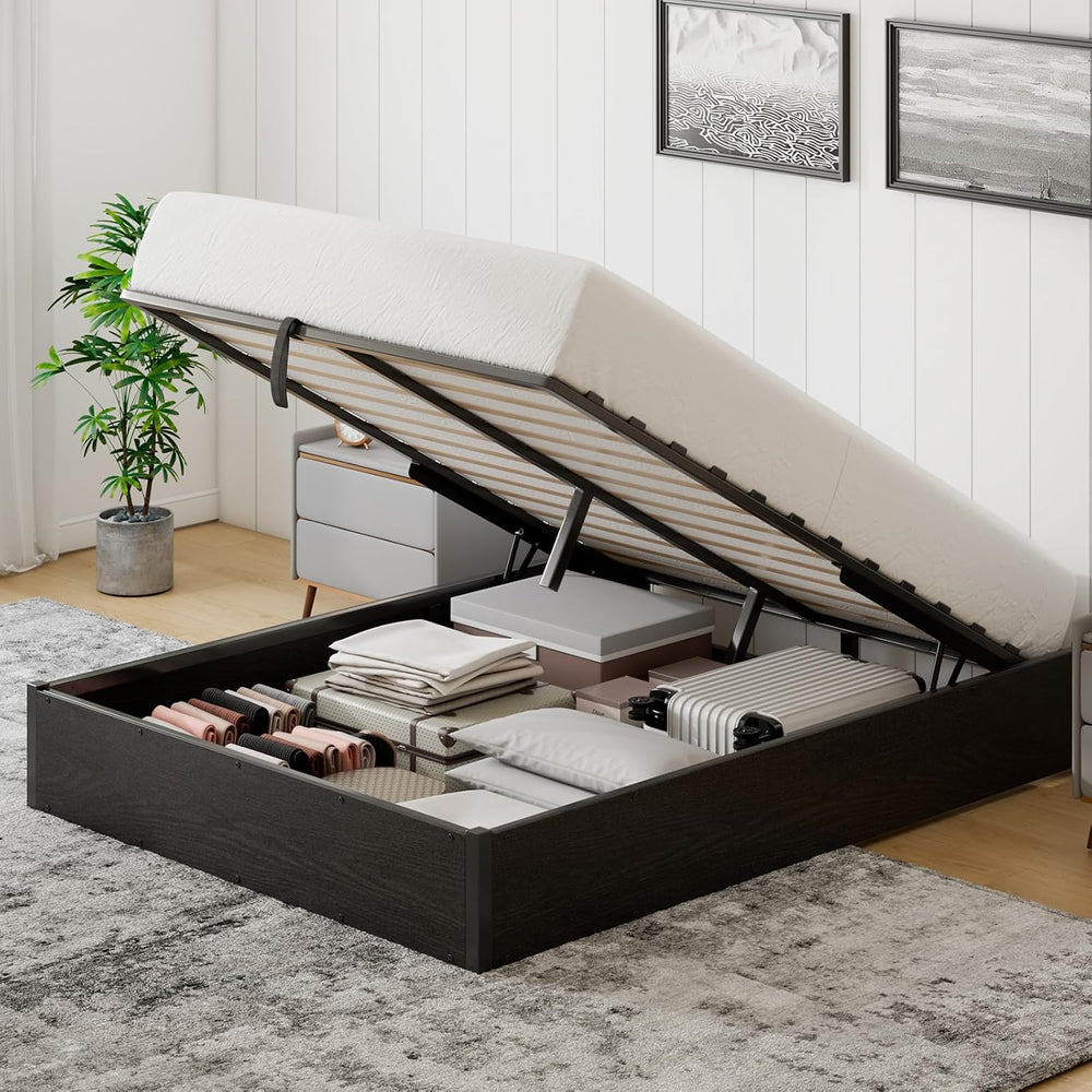 YUMPIE Full Lift Up Storage Bed Frame, Black