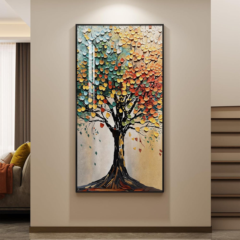 Large Framed Vertical Tree of Life Wall Art for Living Room, 30x60 In