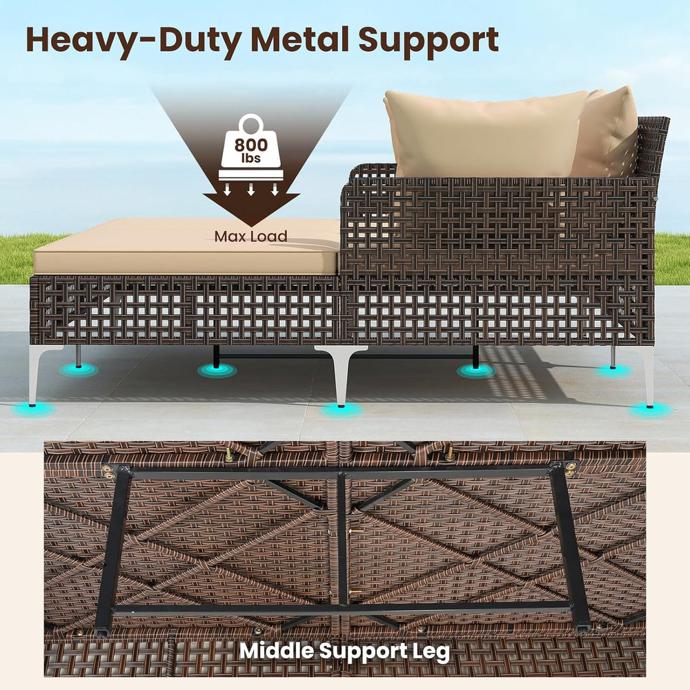 Tangkula Outdoor Rattan Double Daybed, Boho Wicker Chaise Lounge for 2 with S...