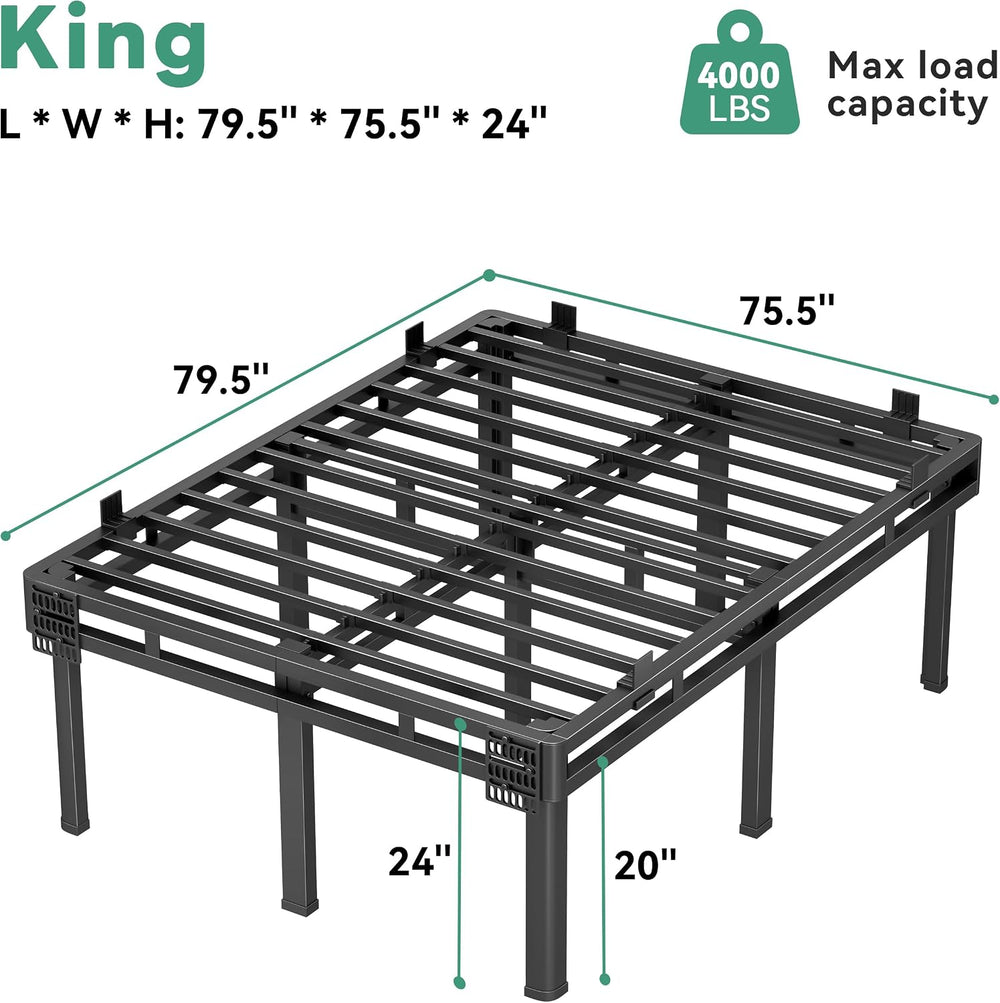 Superay 24 inch HIgh King Bed Frame with Rounded Legs, Double Layer Design