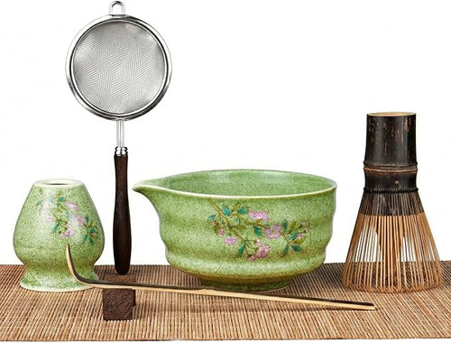 7-Piece Matcha Set with Ceramic Matcha Bowl, Bamboo Whisk & Holder, Tea Scoop & by GleeNflux