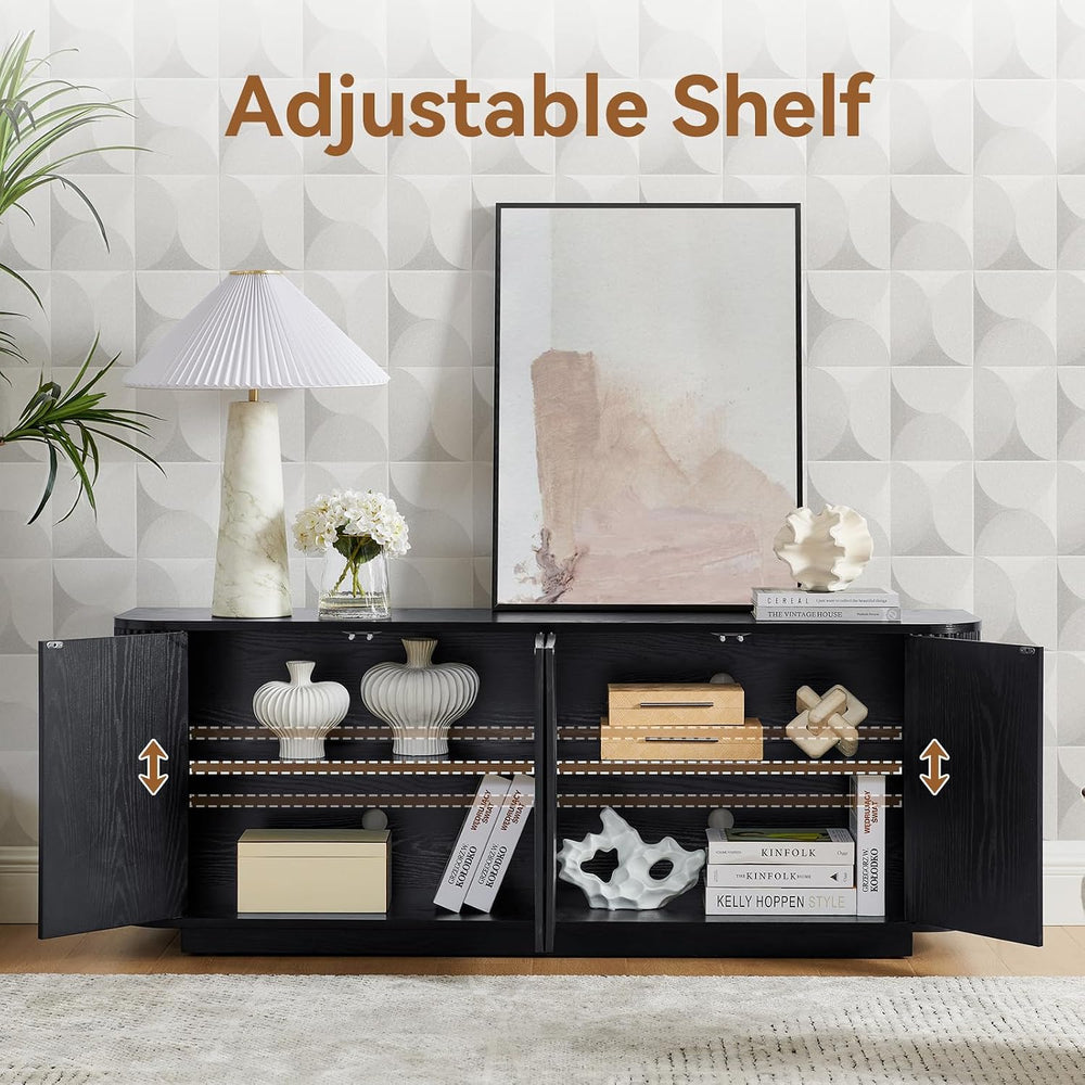 64" Fluted Black Sideboard Cabinet Buffet Cabinet with Storage