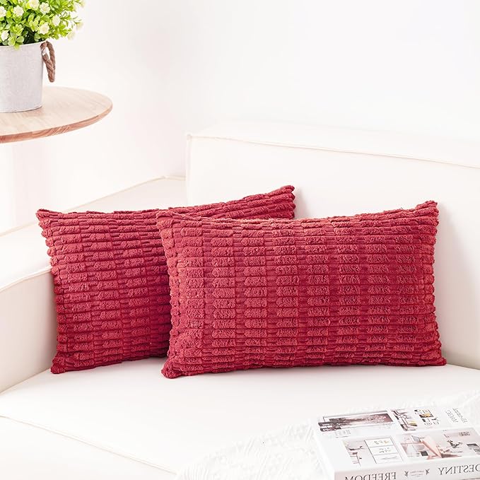 Pack of 2 Corduroy Decorative Throw Pillow Covers 12x24 Inch Soft Striped by Unknown
