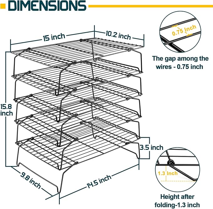 P&P CHEF Cooling Rack, 5-Tier Stainless Steel Stackable Baking Cooking Racks