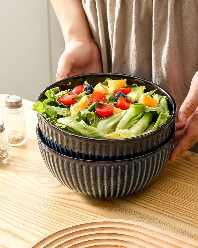 Hasense Large Salad Bowls of 2, Porcelain 60 Oz Serving Bowl 8 Inch - Image 7