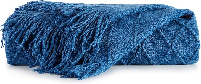 BOURINA Royal Blue Throw Blanket 60x80 Inches Throw Textured Solid Soft Sofa - Image 6