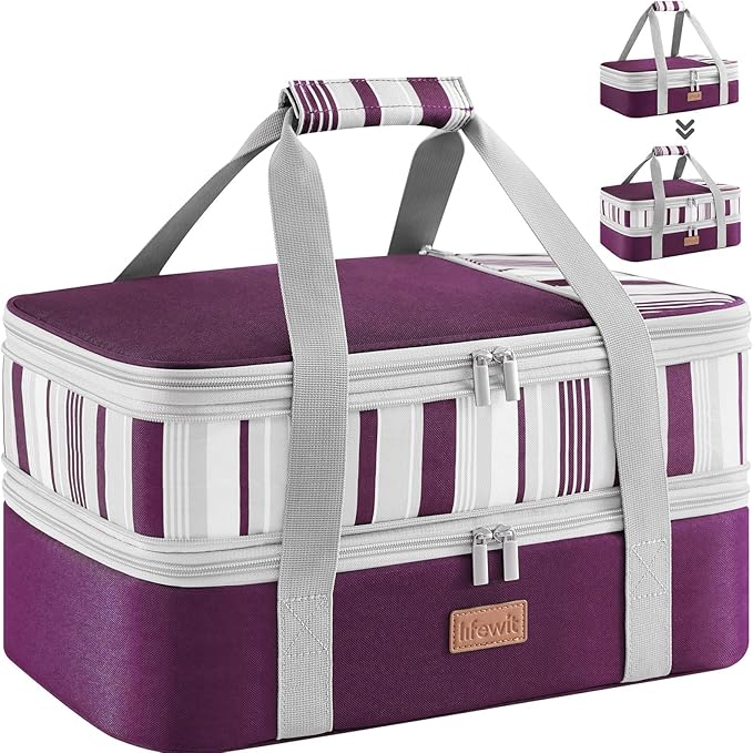 Lifewit Insulated Double Decker Casserole Carrier, Expandable Lasagna Lugger by Lifewit