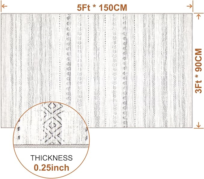 Nakagishi Area Rug Living Room Rugs: 3x5 Soft Machine Washable Boho Neutral - Image 2