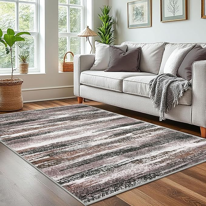 Lansny Modern Abstract 4x6 Living Room Washable Rug Non-Slip Soft Bedroom Area - Image 2