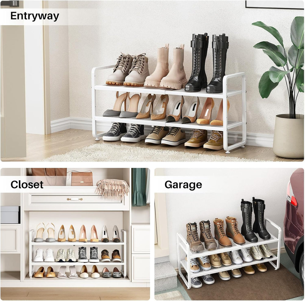 Expandable Metal Shoe Rack for Closet, Entryway & Garage, 2-Tier, White |...