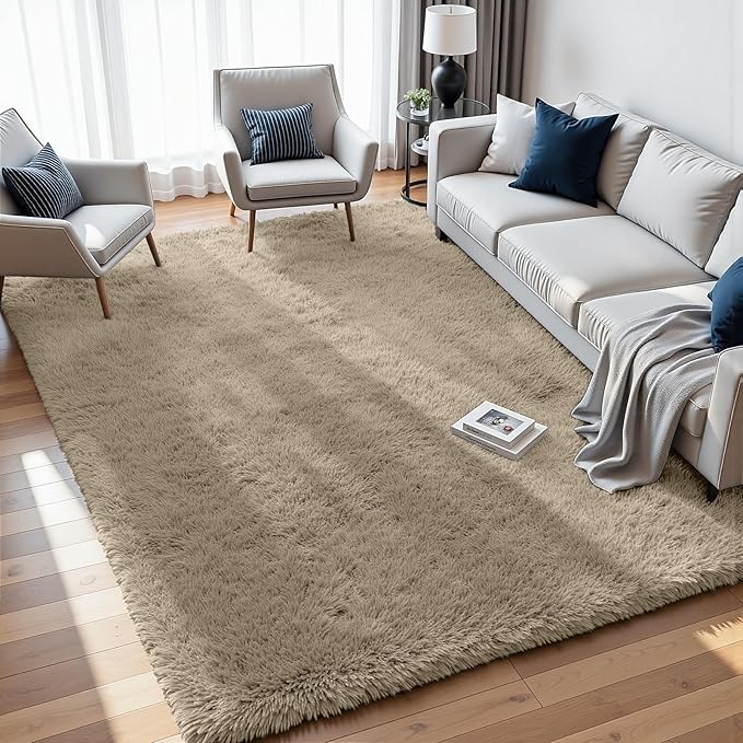 8x10 Area Rugs for Living Room Rug: Soft Fluffy Shag Gray Camel Rugs for Bedroom - Image 4