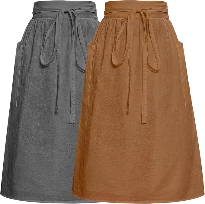 Cotton Linen Half Apron for Women Vintage Waist Apron Ruffle Plain Bright Color by Cityelf