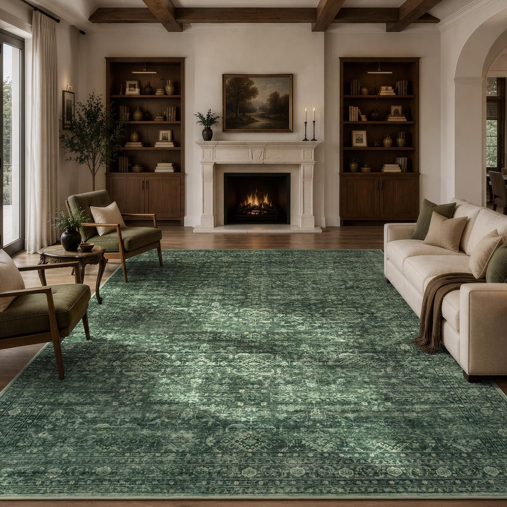 Green Area Rug 8x10 for Living Room Bedroom, Washable Non-Slip Rug