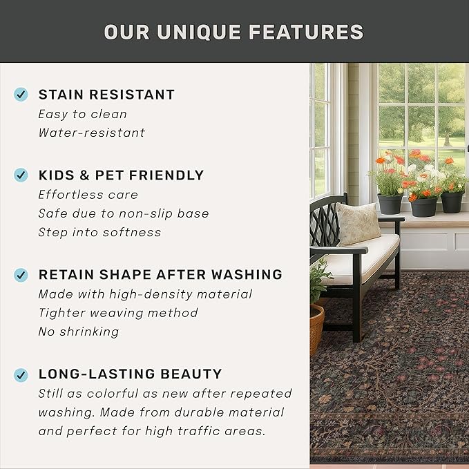 Vintage Washable Dark Brown Rugs - Image 6