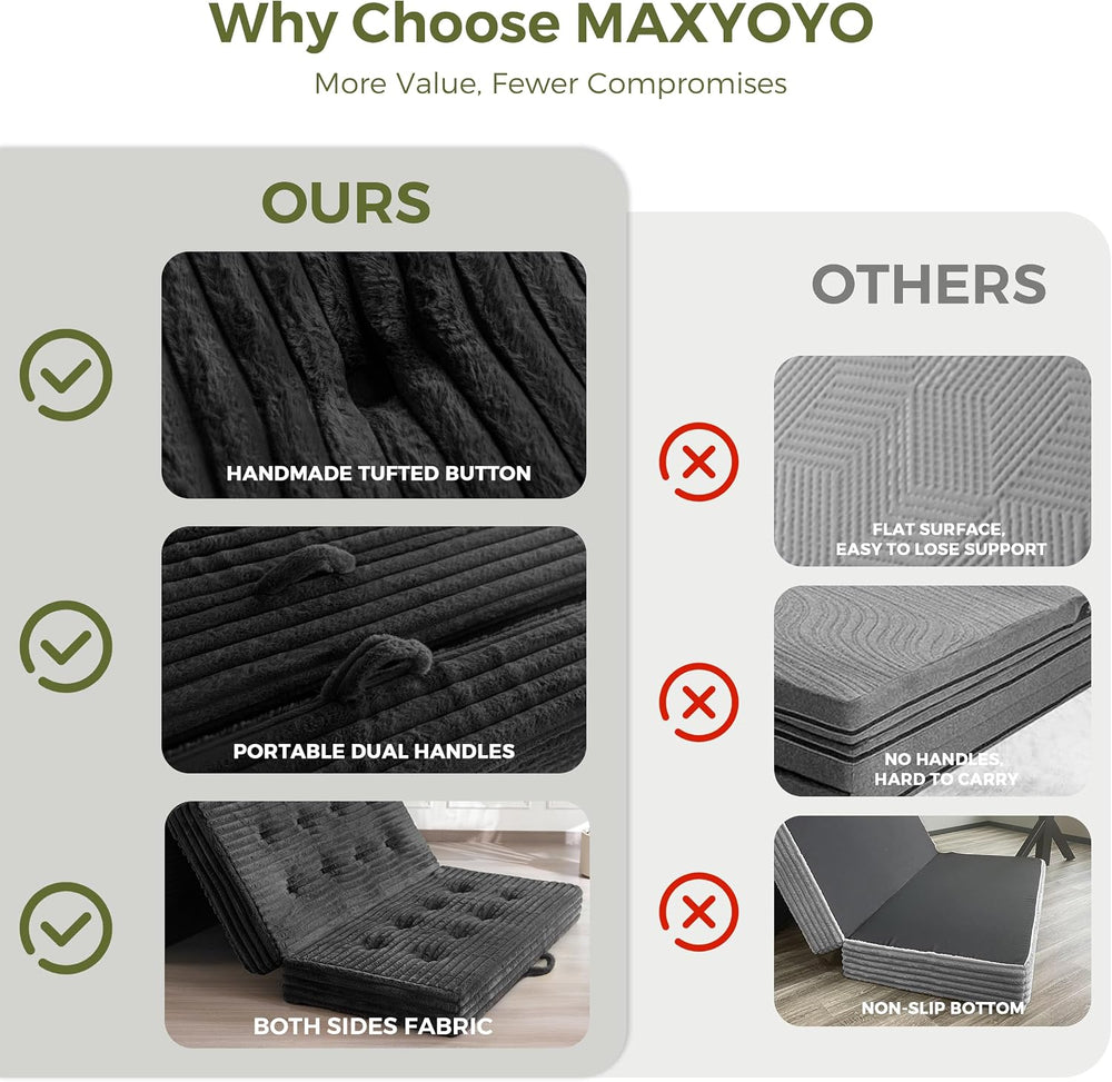 MAXYOYO Folding Sofa Couch Bed, 6 Inch Tri-Fold Floor Sofa Bed, Folding Mattr...