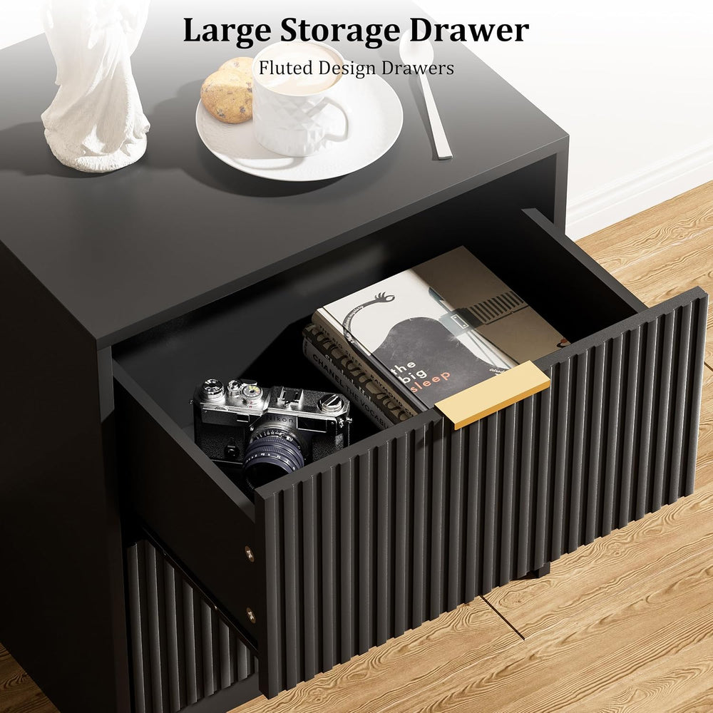 3 Piece Modern Bedroom Set, 5 Drawer Dresser with 2 Nightstands, Black