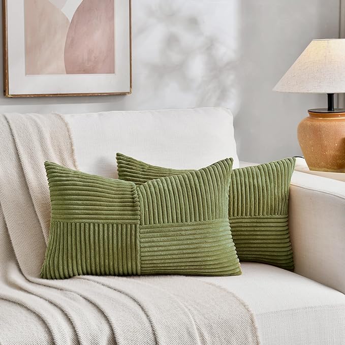 Fancy Homi 2 Packs Moss Green Lumbar Decorative Throw Pillow Covers 14x24 Inch - Image 5