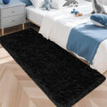2x5 Bedside Area Rugs for Bedroom Soft Fluffy Shag Black Rug for Hallway by JiaoBaba