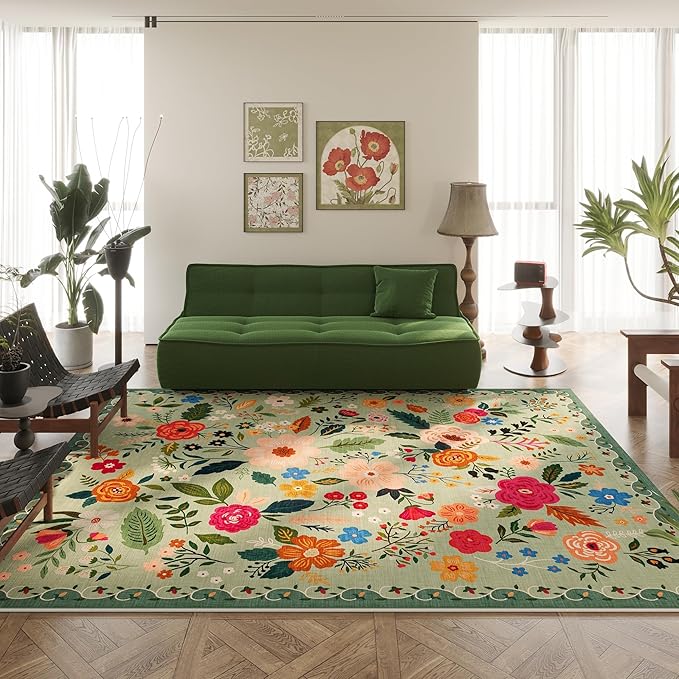 Rugcomf Area Rugs 9x12 Living Room Clearance Washable Boho Rug Non Slip Floral - Image 7