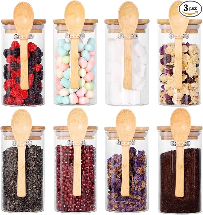 Glass Jar with Bamboo Lid and Spoon, Salt and Sugar Containers by LEAVES+AND+TREES+Y