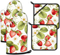 Red Strawberry Flower Oven Mitts and Pot Holders Sets Heat Resistant 4Pcs by ANTJOO