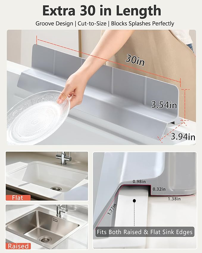 Kitchen Sink Splash Guard 30" 23" 18" Self-Draining Silicone Water Guard - Image 4