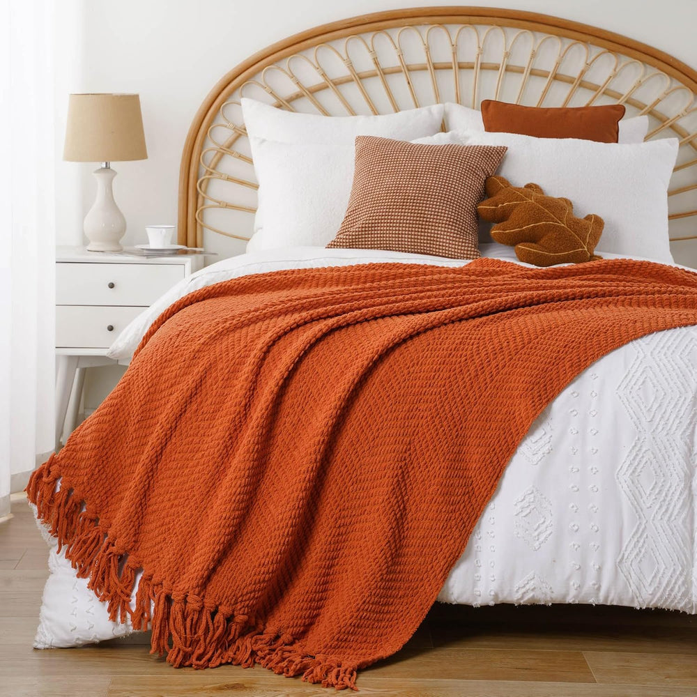 Battilo Burnt Orange Throw Blanket for Couch, Fall Throw Blanket, 50"x60...