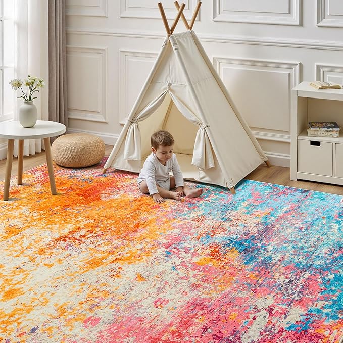 Rugflix 5x7 Area Rugs for Living Room, Washable Large Multicolor Rug - Image 4