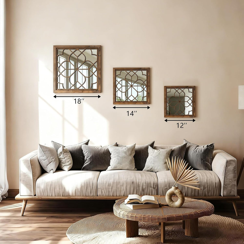 Set of 2 18 Inch Large Square Maroon Window Pane Wall Mirrors, Shatterproof R...