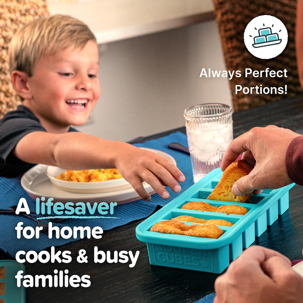 Souper Cubes 1/2 Cup Silicone Freezer Molds with Lids, Aqua, 4-Pack