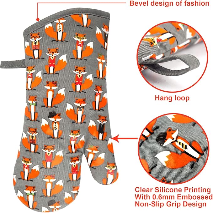 Oven Mitts Gloves 1 Pair Heat Resistant 480 ℉ Non Slip Clear Silicone Printed - Image 3