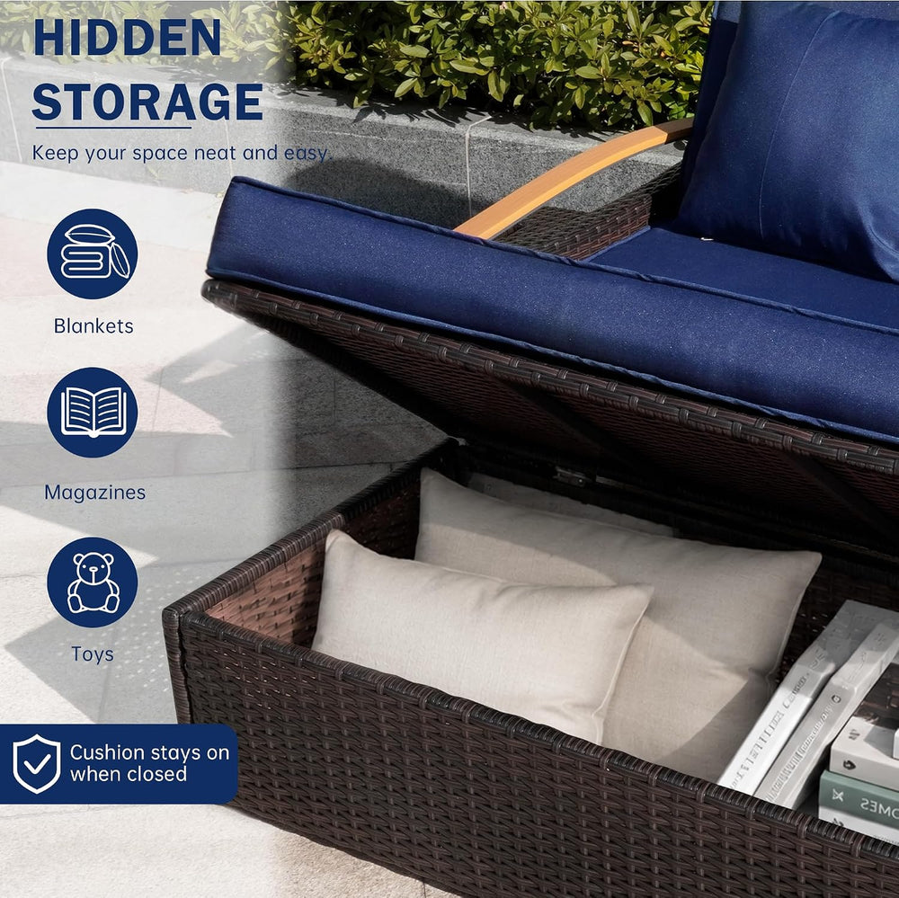 Outdoor Patio Rattan Daybed, Navy Blue/Brown