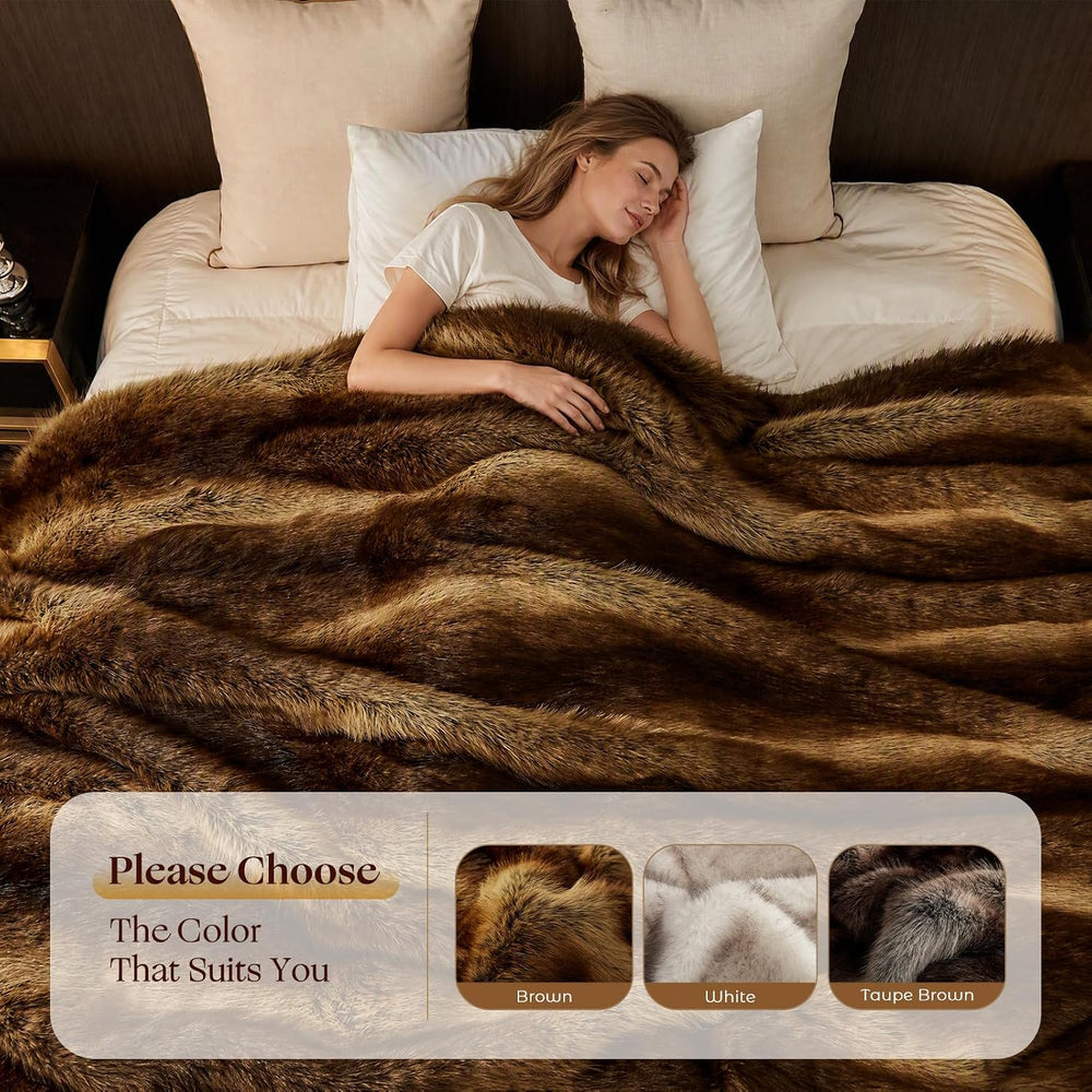 Fluffy Faux Fur Throw Blanket - Thick Warm Blanket 60"x80", Brown