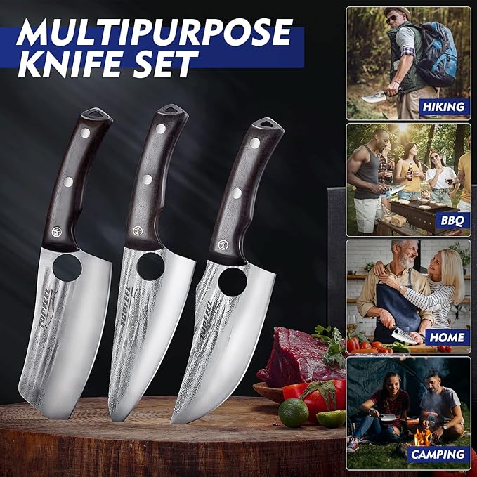 Topfeel 3PCS Butcher Knife Set Hand Forged chef knife Boning Knife, High Carbon - Image 3