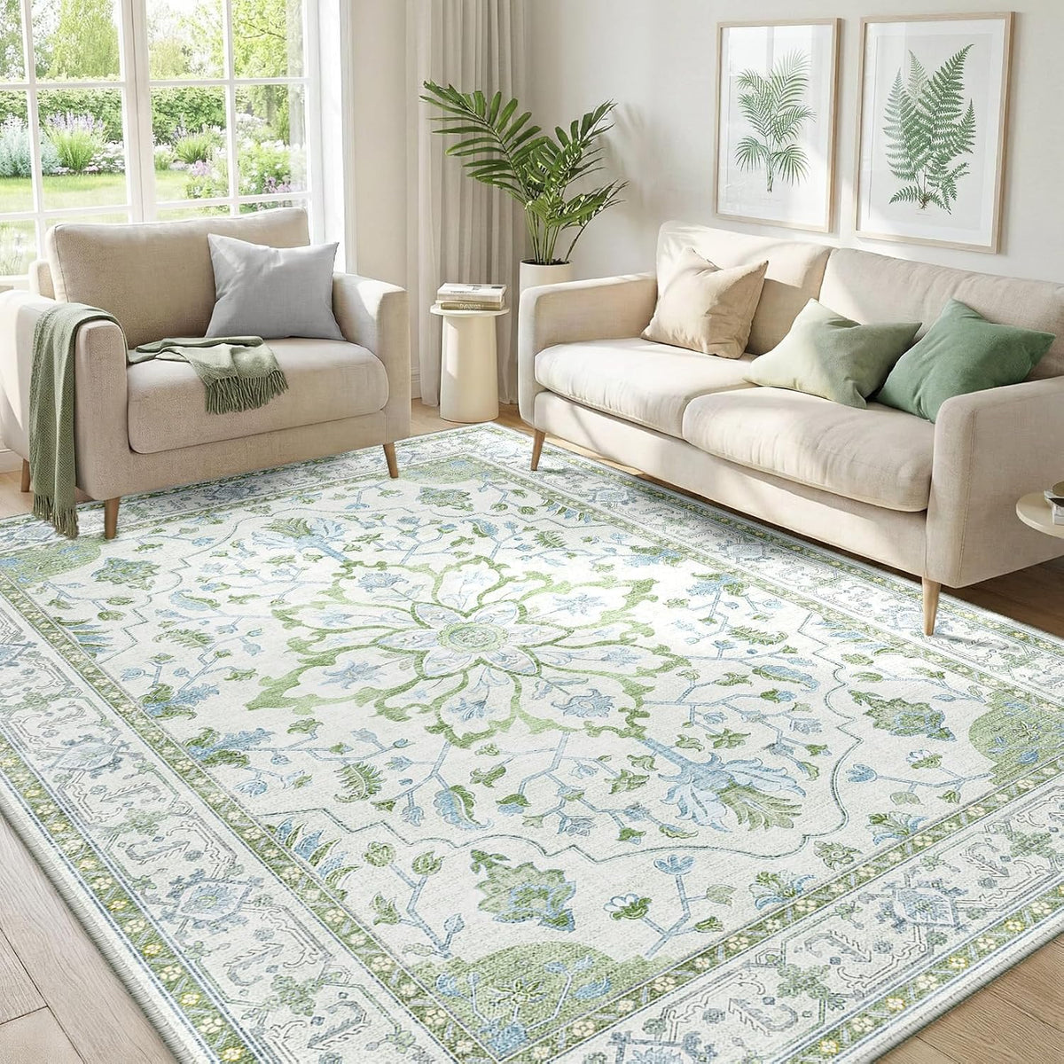 RELEANY Area Rugs 5'x7' Washable Non-Slip, Floral Vintage Distress Print