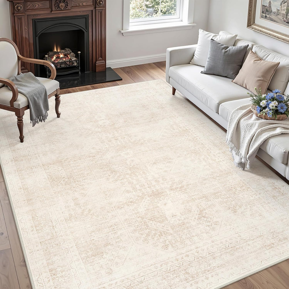6x9 Area Rugs Living Room: Bedroom Neutral Washable Carpet Beige