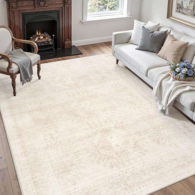 5x7 Area Rugs for Living Room: Vintage Boho Neutral Washable Rug Indoor Soft - Image 3