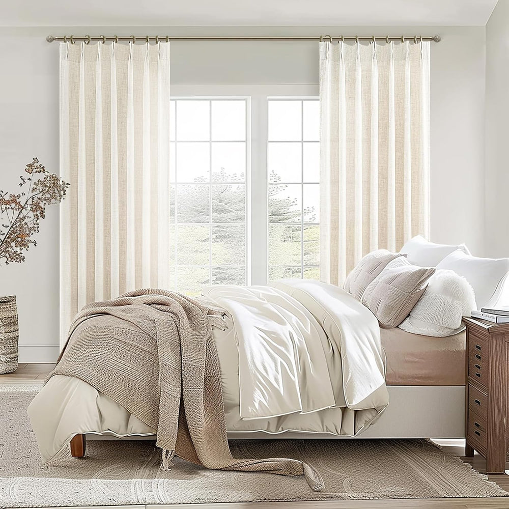 Pinch Pleat Thick Linen Viral Curtains 84 Inch Length 2 Panels Set for Living...