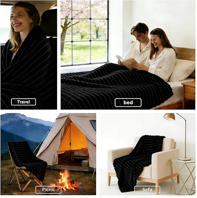 HIMEET Black Ribbed Queen Size Blanket - Image 5