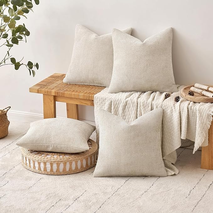 MIULEE Pack of 4 Couch Throw Pillow Covers 20x20 Inch Cream Soft Decorative - Image 4