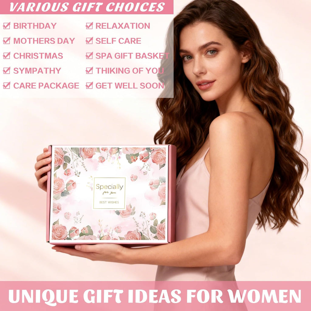 Birthday Gifts for Women Self Care Get Well Soon Gifts, Rose Relaxing Spa Gift Basket - Happy Birthday Set w/ Luxury Flannel Blanket & 40 oz Tumbler, Christmas Gift for Mom Her Wife Sister Friend