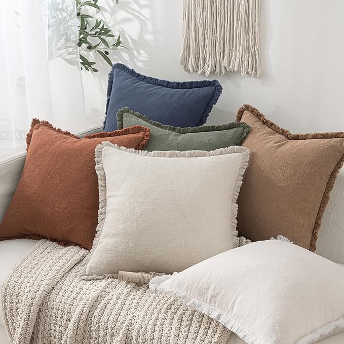 MIULEE Decorative Lumbar Throw Pillow Covers Neutral Linen Fringe Throw Pillows - Image 6