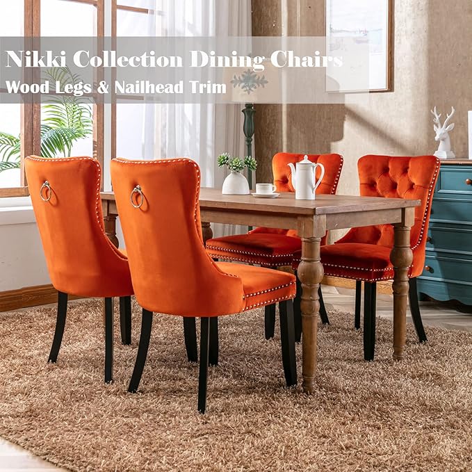 Velvet Dining Chairs Set of 6, Upholstered Dining Room Chairs with Back Ring ...