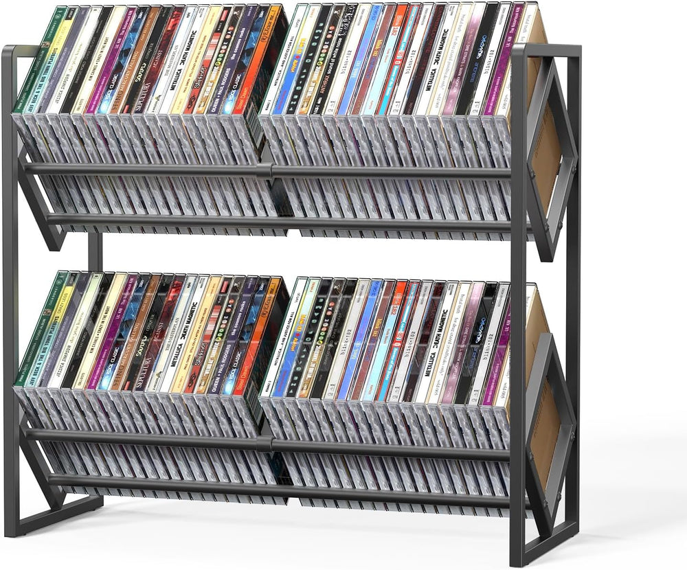 2-Tier CD Storage Metal Display Shelf, CD Holder Rack with Adjustable Divider...