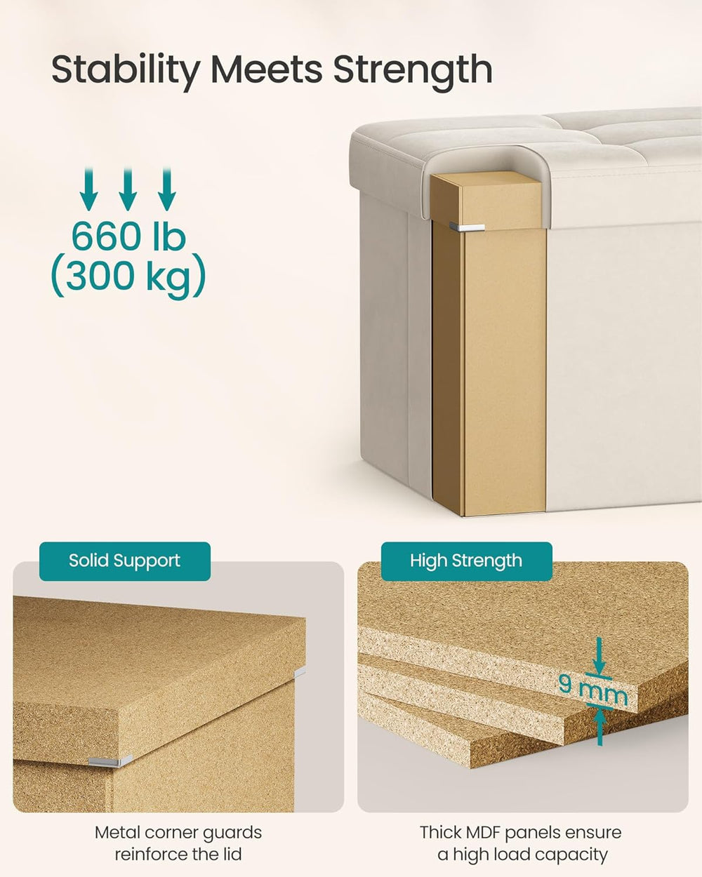 SONGMICS Mazie Collection - 30 Inches Storage Ottoman, Foldable Storage Bench...
